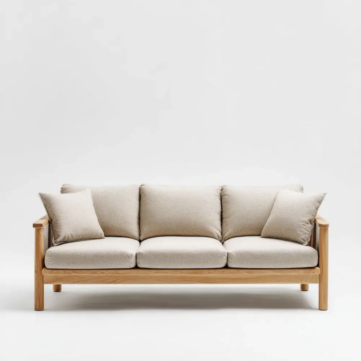 Sofa 3-osobowa beżowa z litego drewna i tkaniny, 190 x 80 x 82 cm