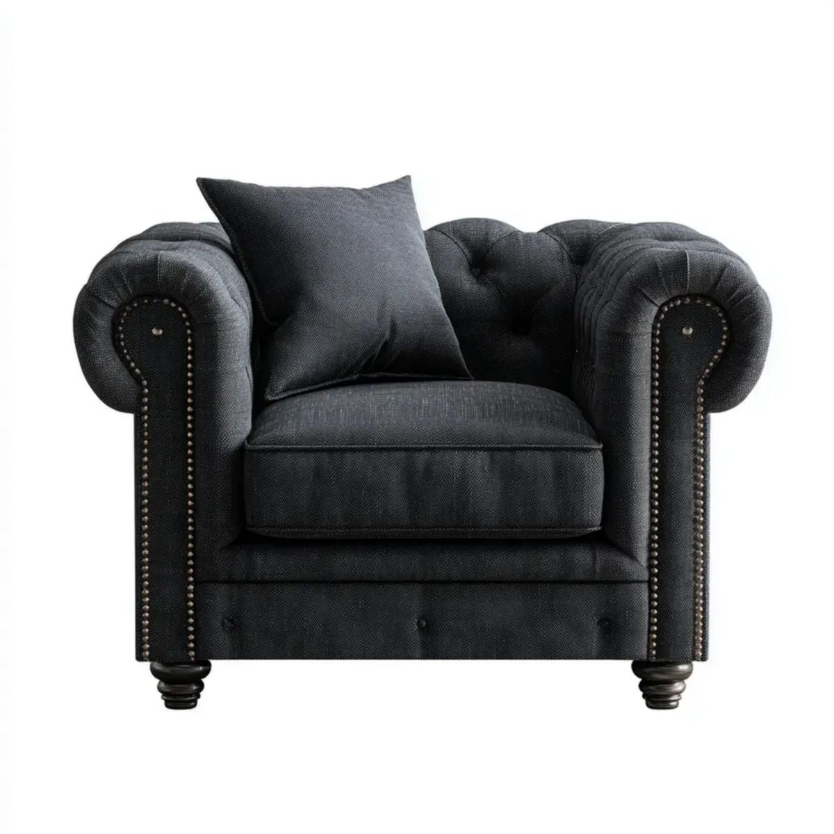 Fotel Chesterfield czarny z tapicerką poliestrową, 110 × 90 × 75 cm