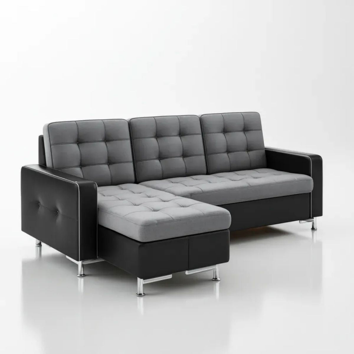 Sofa narożna w kształcie L z lewostronną leżanką, tapicerka PU, czarno-szara, 240 x 160 x 85 cm