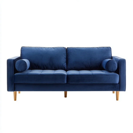 Granatowa dwuosobowa sofa z aksamitu poliestrowego, 160 x 85 x 84 cm