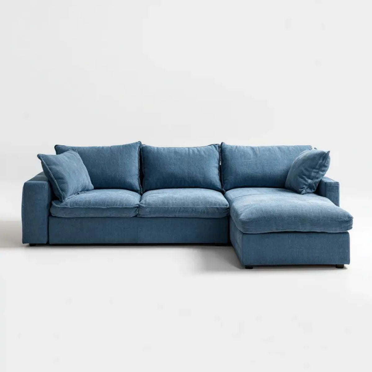 Prawostronna sofa narożna z szezlongiem granatowa z weluru poliestrowego 260 x 160 x 85 cm
